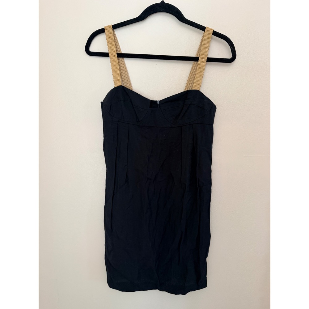 Twelfth Street by Cynthia Vincent Black Mini Dress Gold Chain Straps Size 2 NEW